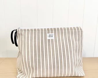 Striped Zipper Pouch | Minimalist Toiletry Makeup Bag