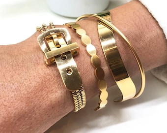 Armband aus Edelstahl. Goldenes Armband. Manschette aus Edelstahl. Minimalistisches Armband aus Gold. Trendiger goldener Armreif.
