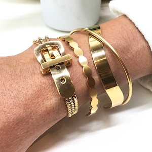 Stainless steel bracelet. Gold bracelet. Stainless steel cuff. Gold minimalist bracelet. Trendy gold bangle bracelet. 3 Bracelets