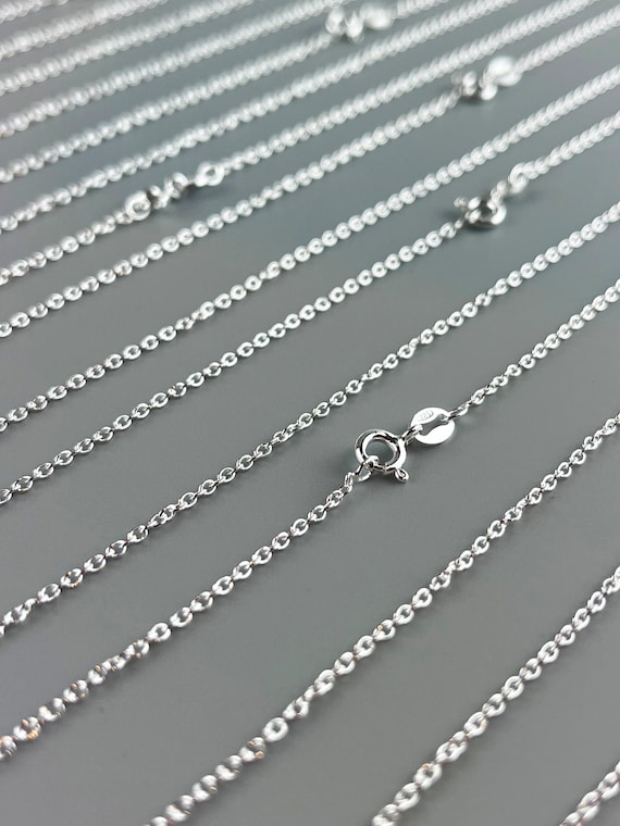 Chaine maille forçat en argent 925 fabriquée en Italie. Chaine cable en argent 925 sans nickel. Chaine pour pendentif. Collier en argent.