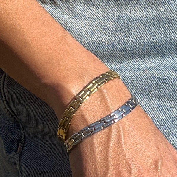 Bracelet tendance en acier inoxydable couleur or ou argent. Bracelet mixte chaine épaisse. . Bracelet chaine large en acier.