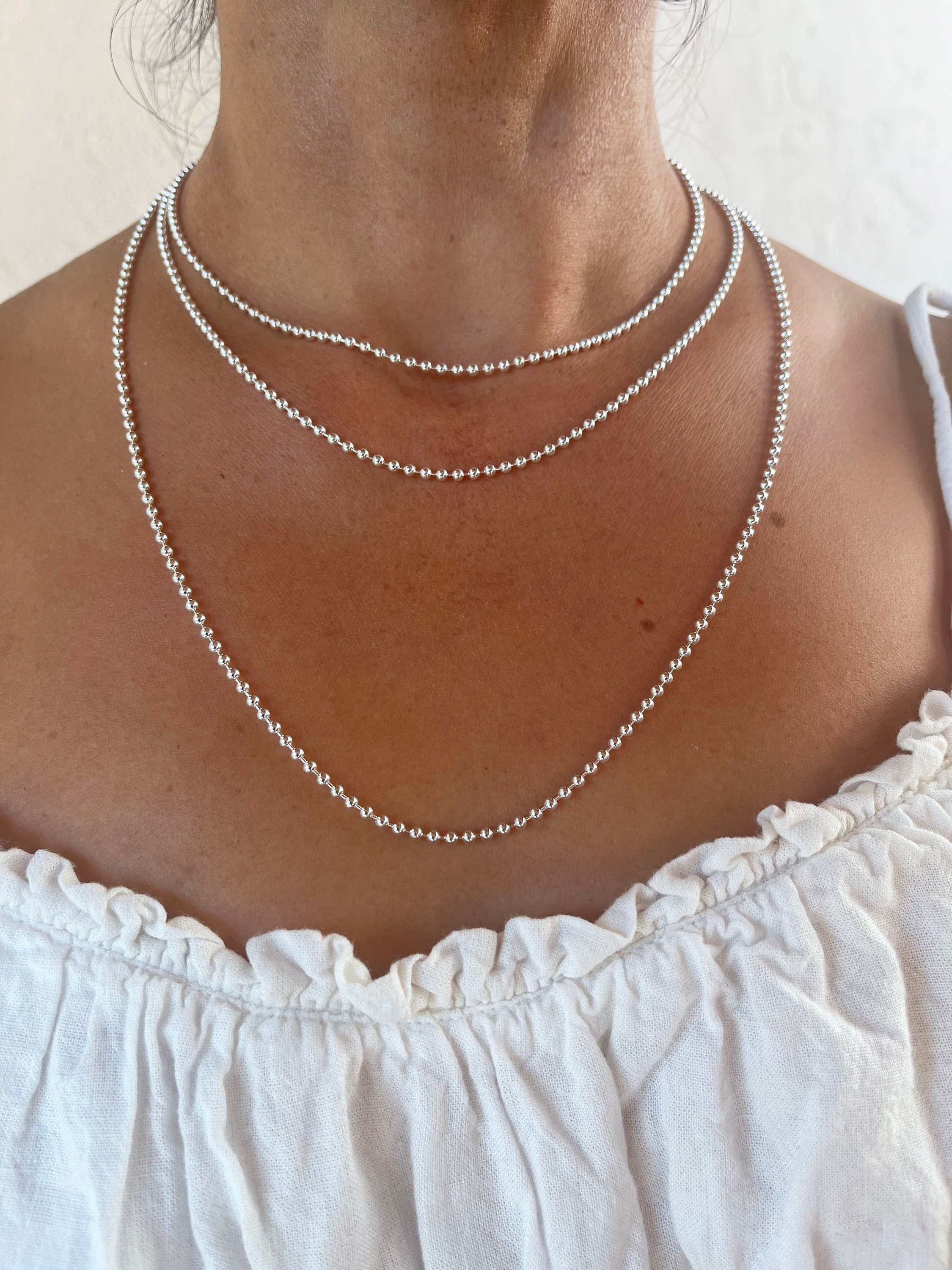 Collier Militaire En Argent 925 à Billes Et Chaîne - Homme Ou Femme, Unisexe, Neuf Avec étiquettes