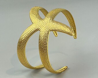WOWORAMA Bracciale Rigido Oro Per Donna | Largo Martellato Con Stella Marina, Stile Bohémien E Spiaggia