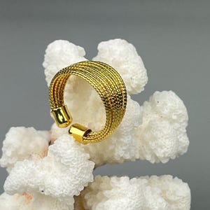 Förgylld ring i rostfritt stål. Elegant och elegant flerskiktad ring som är justerbar. Trendig flerradsring.