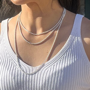 925 silver rope chain made in Italy with anti-tarnish treatment. Real silver twisted necklace. Thick silver chain