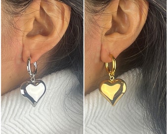 Stainless steel heart earrings. Durable jewelry that will not tarnish. Big 3D heart jewelry. Gift for her. Christmas gift.