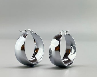 Large stainless steel hoop earrings. Oversized silver hoop earrings. Oversized stainless steel earrings. Gold hoop earrings.