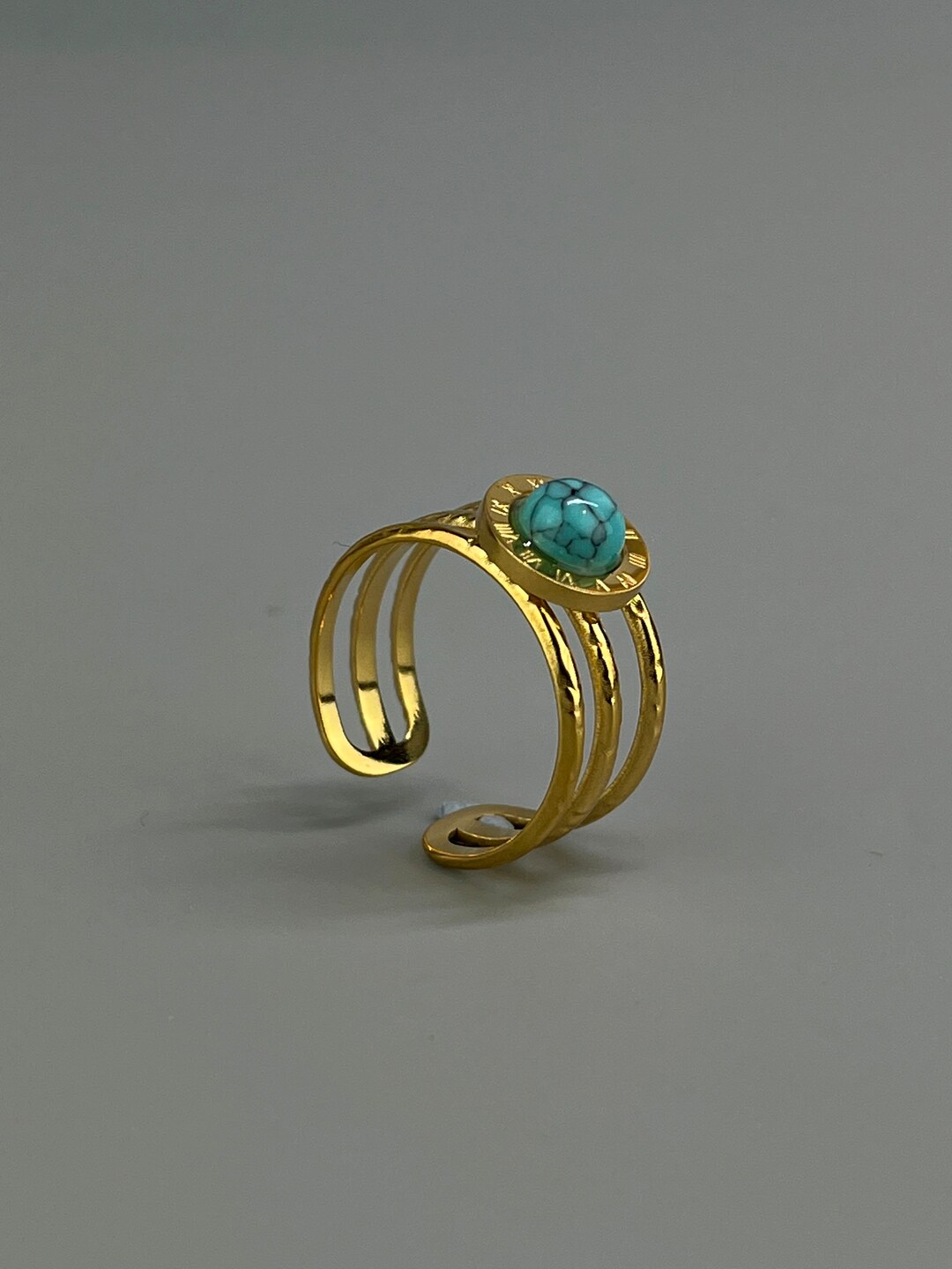 Bague Femme Ajustable En Acier Doré Avec Pierre Turquoise - Marque DimNess Bijoux