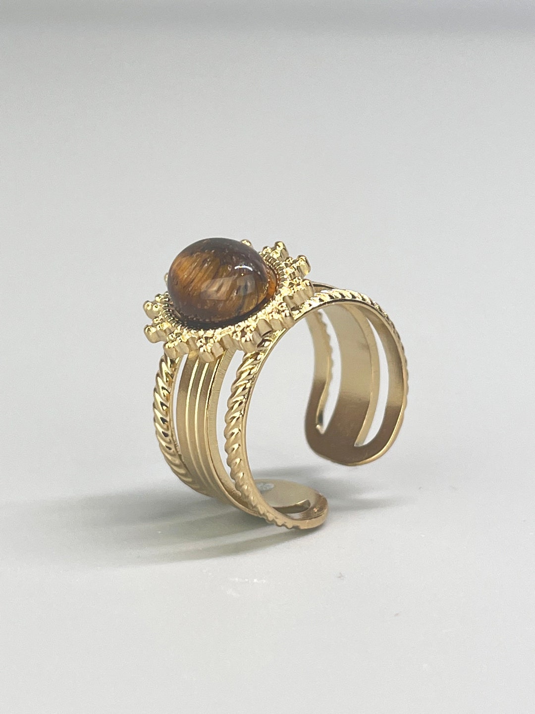 Gold Boho Ring in Stainless Steel. Gold Ring With Tiger