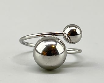 Stainless steel ball ring. Adjustable ring with 2 large balls. Oversized stainless steel ring. Silver and gold ball ring.