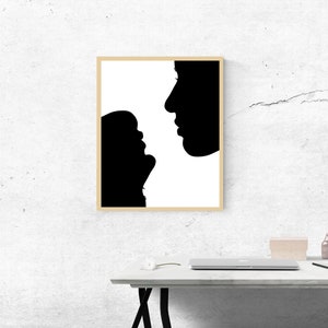 Printable Wall Art 11" x 14" Minimalist - Black & white poster - Two silhouette faces - Upside down - Face to face - JPG - PNG - 300 DPI