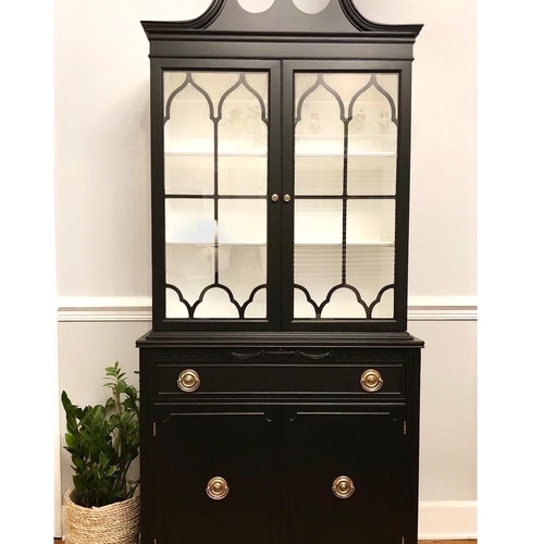 SOLD Antique Vintage Jacobean China Hutch Refinished Etsy