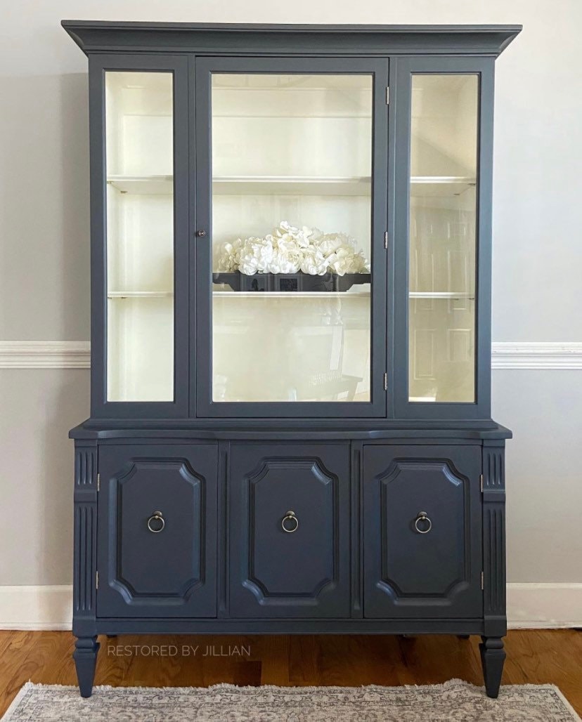 【blue gray】ブラック フレンチキャビネット Refinished Mid Century Modern China Hutch, Queenstown Gray - Etsy