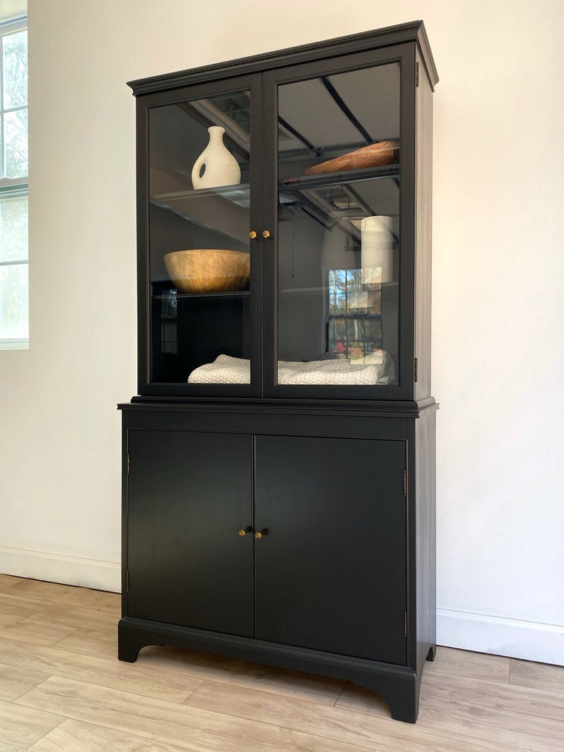 Black China Cabinet, Antique, Hepplewhite Hutch, Duncan Phyfe Style image 5