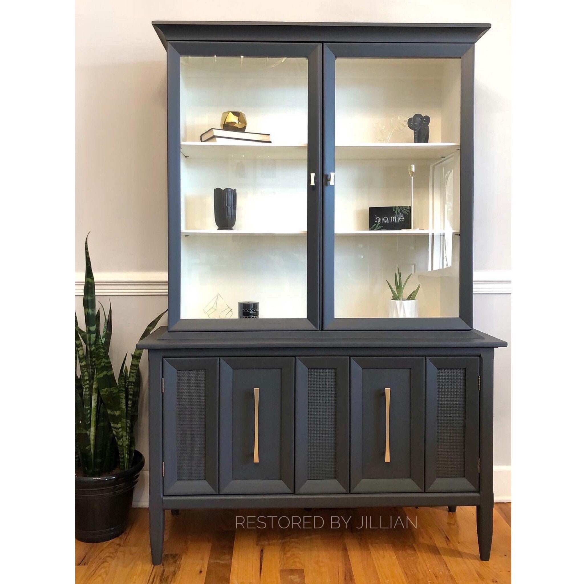 MCM Hutch, Mid Century Modern China Cabinet, Cane, Retro Vintage