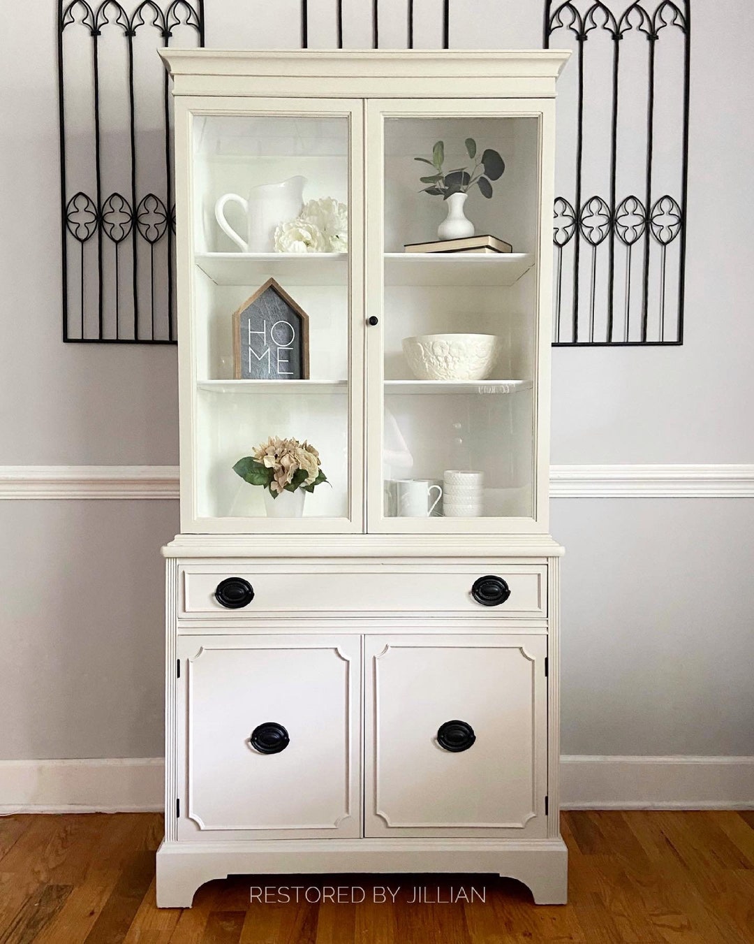 Antique China Cabinet, Hutch, Custom Refinished Taupe, Duncan Phyfe ...