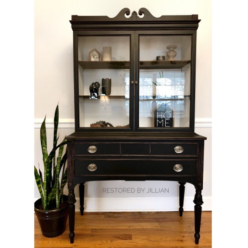 SOLD Antique Vintage Jacobean China Hutch Refinished Etsy