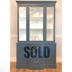 Refinished Blue and White Vintage China Cabinet, Hutch, Farmhouse, Modern Navy