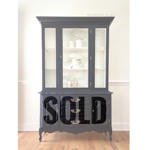 Refinished French Provincial Black Vintage China Cabinet, Hutch, Farmhouse, Modern