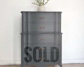 Dixie French Provincial Chest of Drawers Charcoal Gray Dresser- SOLD