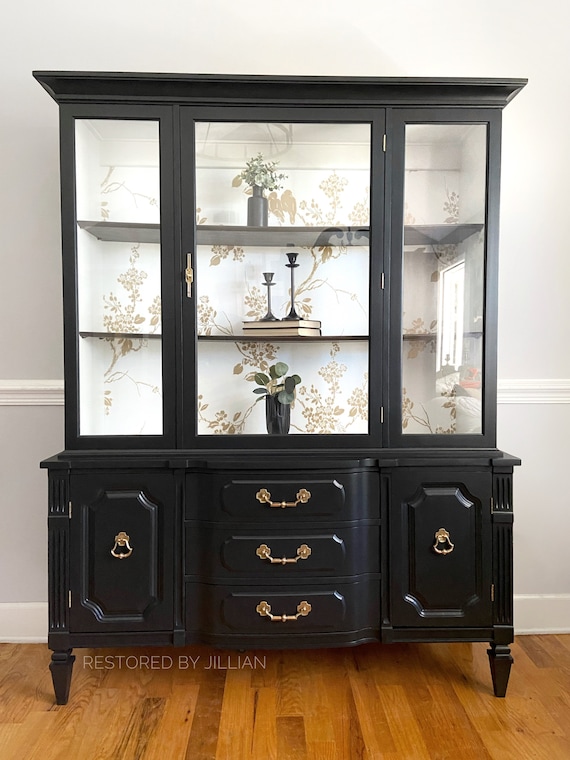 Black china on sale cabinet with hutch