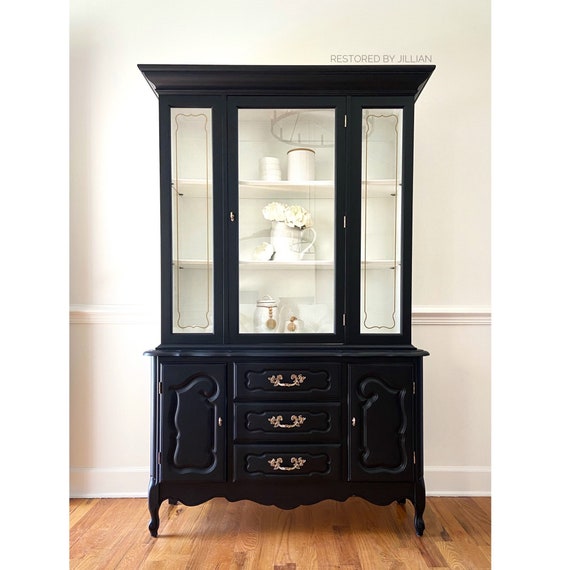 Refinished French Provincial Black Vintage China Cabinet Hutch Farmhouse Modern Etsy