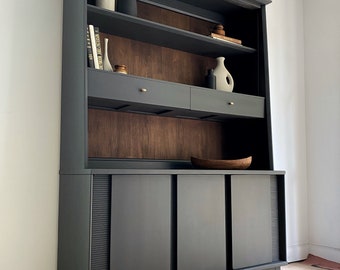 Black Mid Century Modern Hutch Sideboard Bookcase