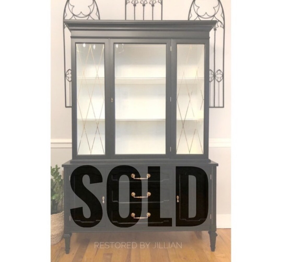 Refinished Black and White Vintage China Cabinet Hutch Farmhouse Modern Etsy