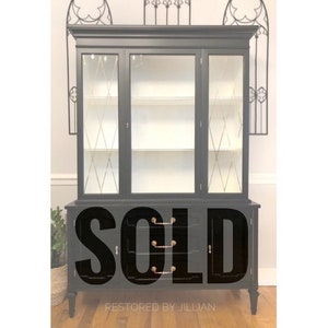 Refinished Black and White Vintage China Cabinet, Hutch, Farmhouse, Modern
