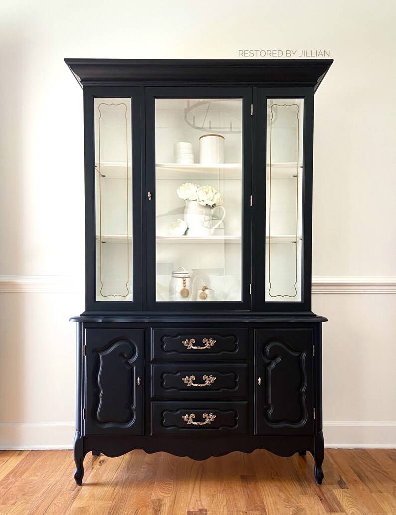 Refinished French Provincial Black Vintage China Hutch, Farmhouse, Modern Etsy