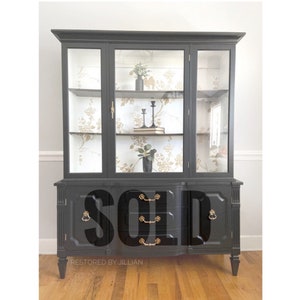Refinished Black and White Vintage China Cabinet, Hutch, Farmhouse, Modern
