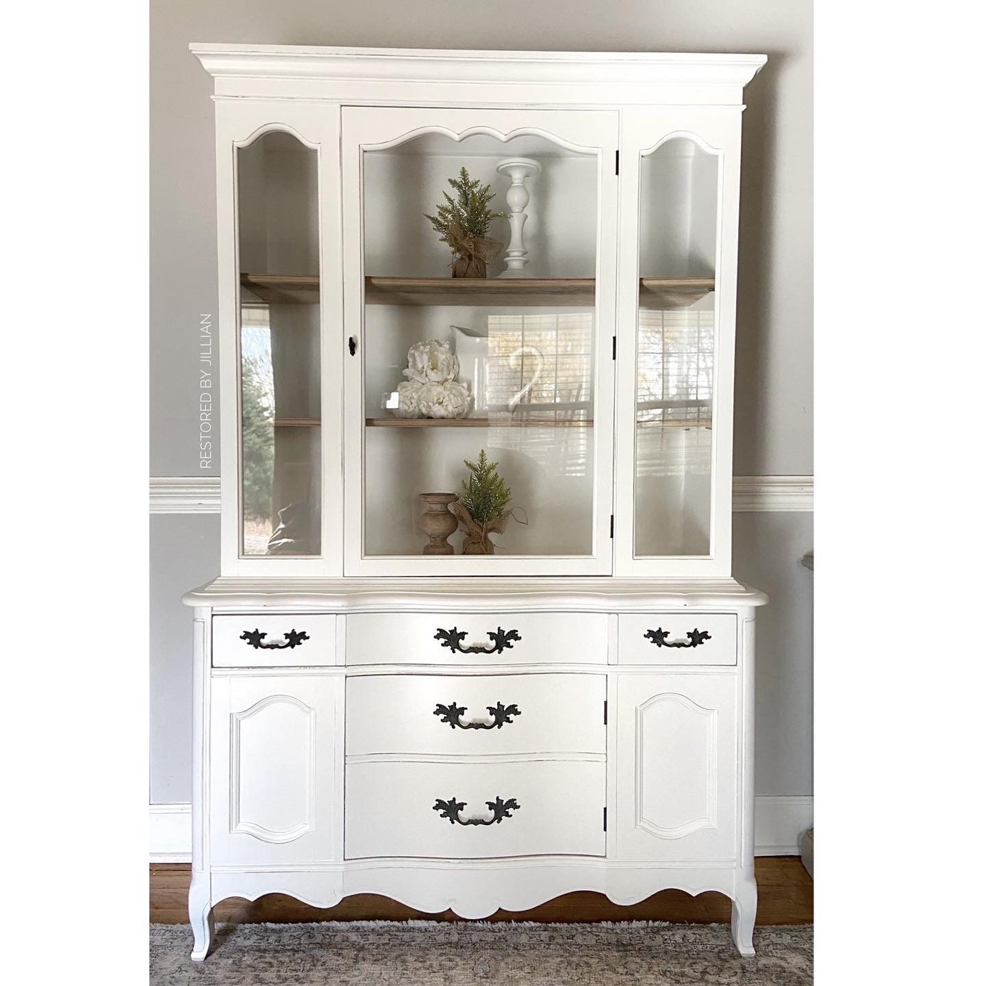 Antique white china hutch deals