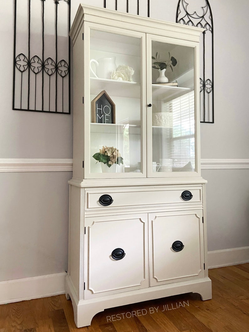 Antique China Hutch Custom Refinished Taupe Duncan Etsy