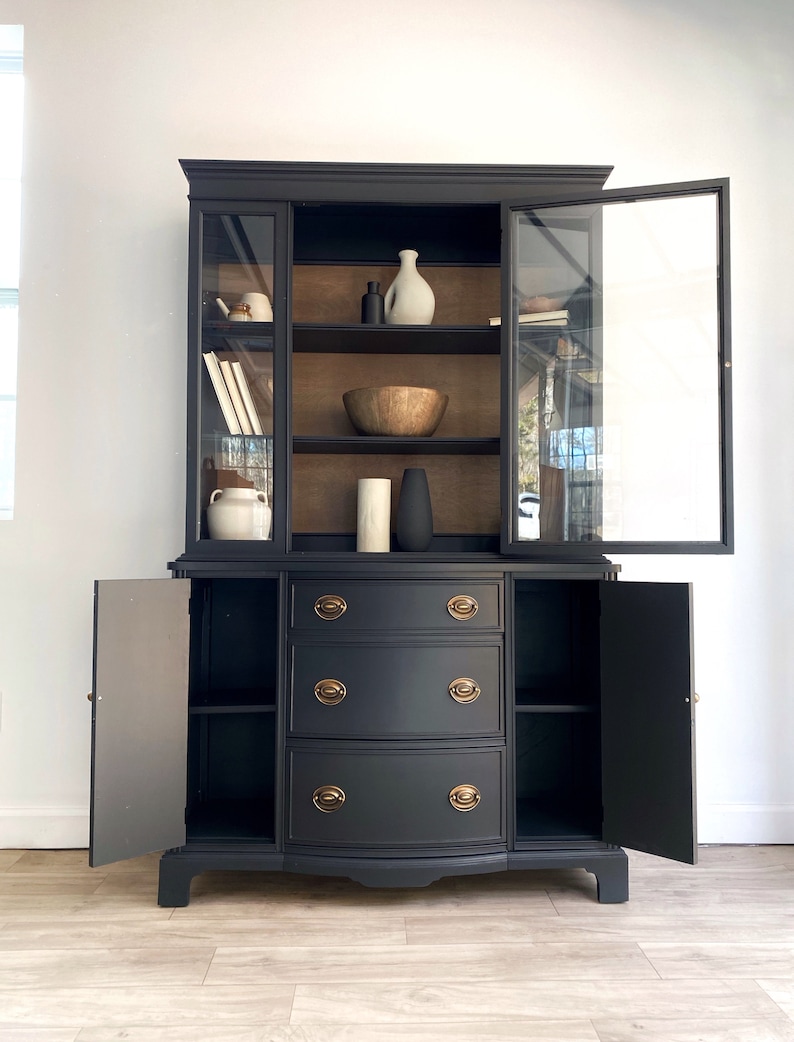 Vintage Black China Antique, Hepplewhite Hutch, Duncan Phyfe