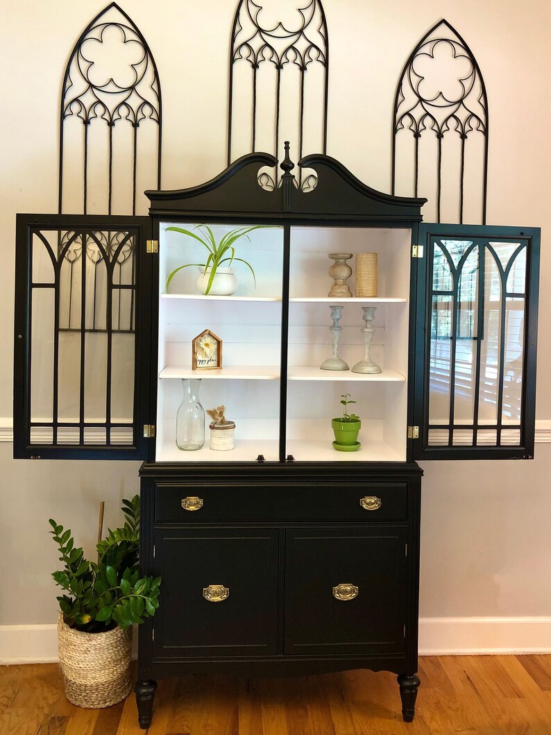 Antique China Hutch Black Duncan Phyfe Style Etsy