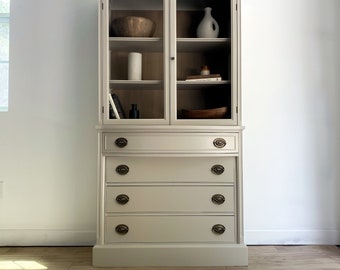 Antique China Cabinet, Hutch, Taupe