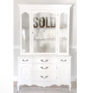 SOLD***Refinished French Provincial White Vintage China Cabinet, Hutch, Farmhouse, Modern, French Country