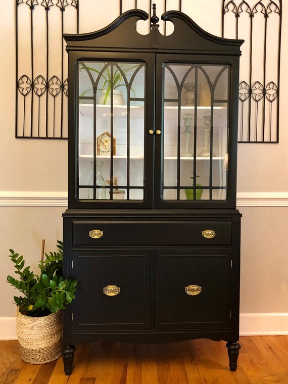 Antique China Hutch Custom Refinished Black Duncan Etsy