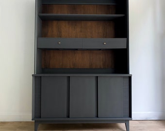 Black Mid Century Modern Hutch Sideboard Bookcase