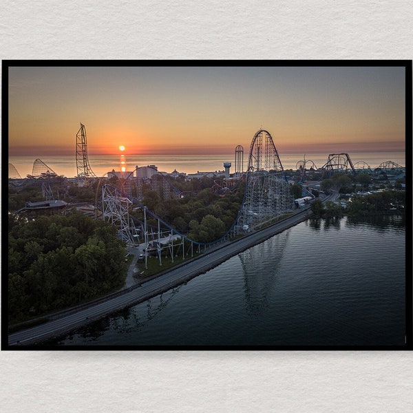 Cedar Point Amusement Park in Sandusky, OH Sunrise Aerial Prints