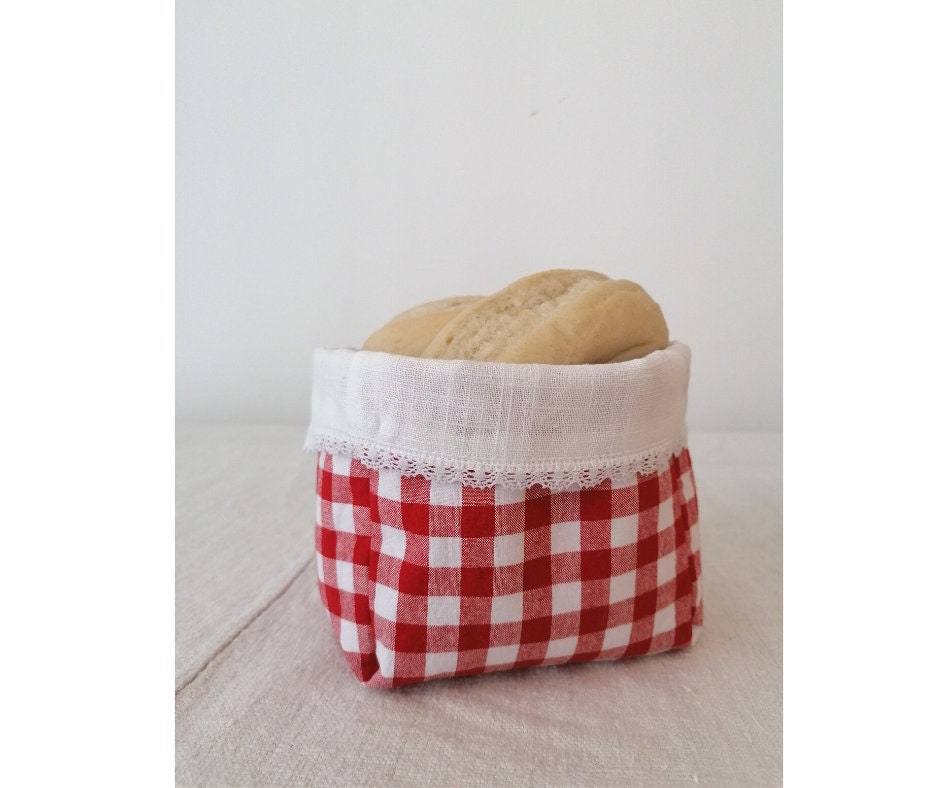 Bread Basket Roses Gingham Cotton Country Style Kitchen Textiles Bread Basket 