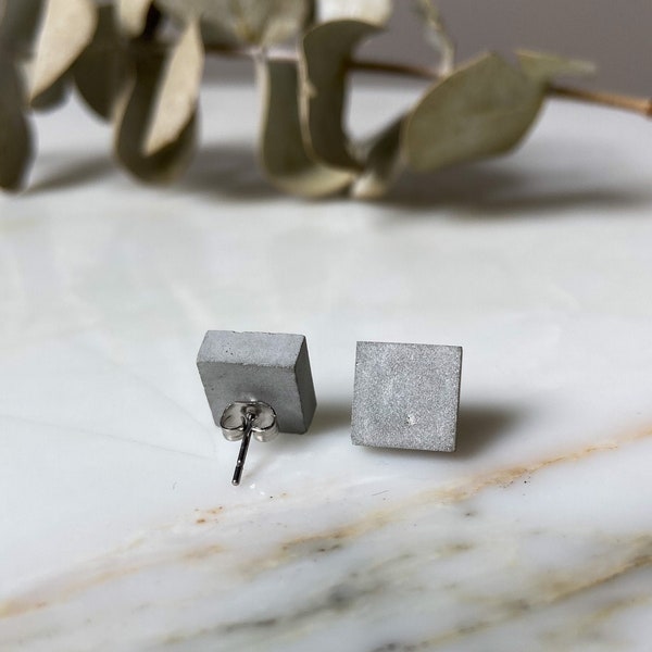 Square Raw Concrete Stud Earrings
