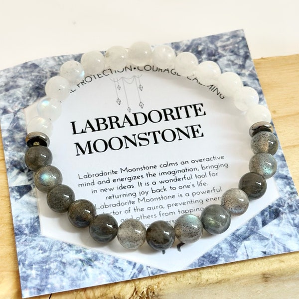 Labradorite Moonstone Gemstone Bracelet,Healing Crystal Bracelet for New Beginnings,Banish Fear&Insecurities,Deal with Change,New Goals