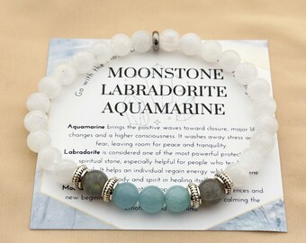 Maansteen aquamarijn labradoriet edelsteen armband: genezend kristal