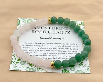 Rozenkwarts en aventurijn 6 mm stenen armband, armband liefde geluk, welvaart en overvloed, helende kristallen sieraden voor vrouwen, beste cadeaus