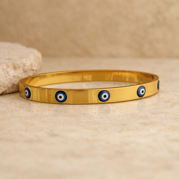 Evil Eye Bracelet, Bangle Cuff Bracelet,14K Gold Filled Hinge Bangle, Perfect for everyday wear, Birthday Gifts Idea, Waterproof Jewelry
