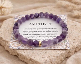 Minimalist Amethyst Beaded Bracelet,Real Stones, Healing Crystal Bracelet for Grounding,Anxiety,Stress Relief,February Birthstone Gift