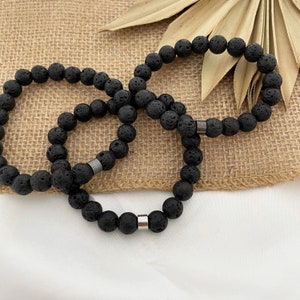 Bracelet en pierre de lave, bracelet diffuseur de perles de 8 mm, pour elle et lui, bracelet extensible simple minimaliste, cadeau yoga et méditation, pierre de lave naturelle image 6