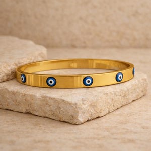 Evil Eye Bracelet, Bangle Cuff Bracelet,14K Gold Filled Hinge Bangle, Perfect for everyday wear, Birthday Gifts Idea, Waterproof Jewelry image 7