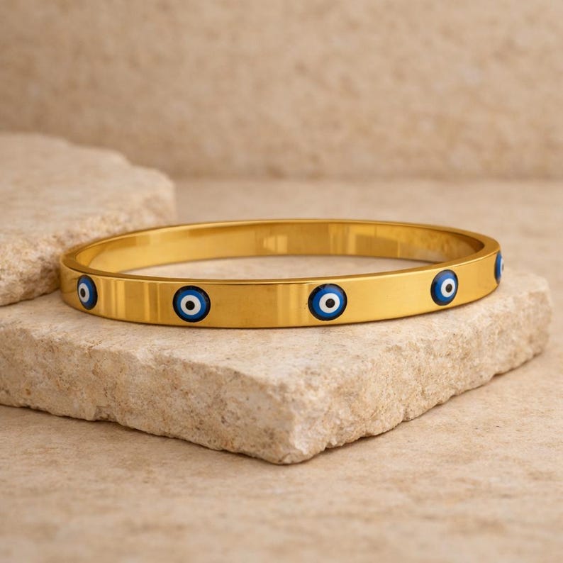 Evil Eye Bracelet, Bangle Cuff Bracelet,14K Gold Filled Hinge Bangle, Perfect for everyday wear, Birthday Gifts Idea, Waterproof Jewelry image 7